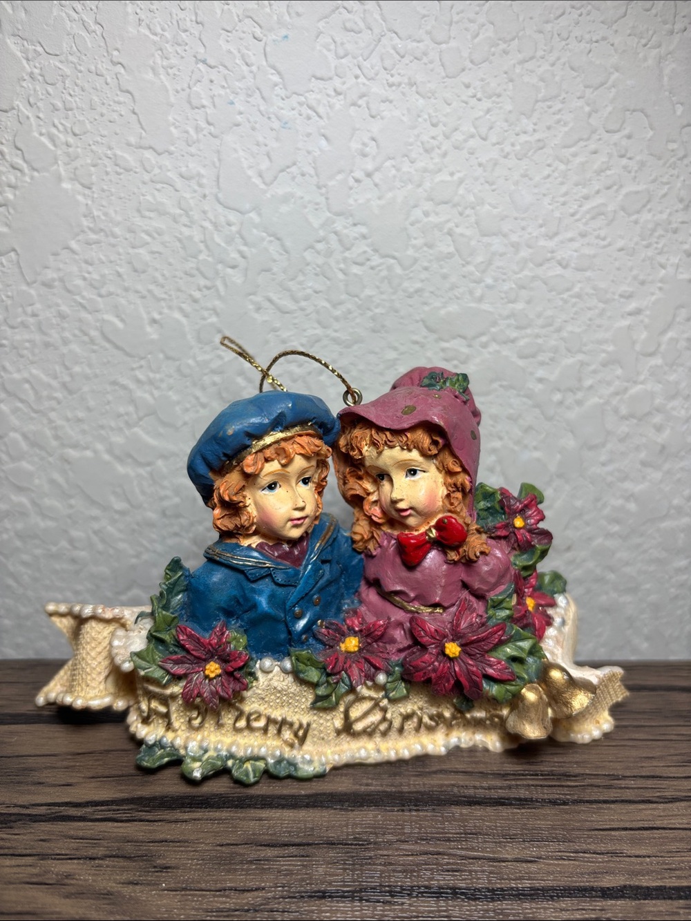 Vintage-Style Holiday Children Ornament in Blue & Pink